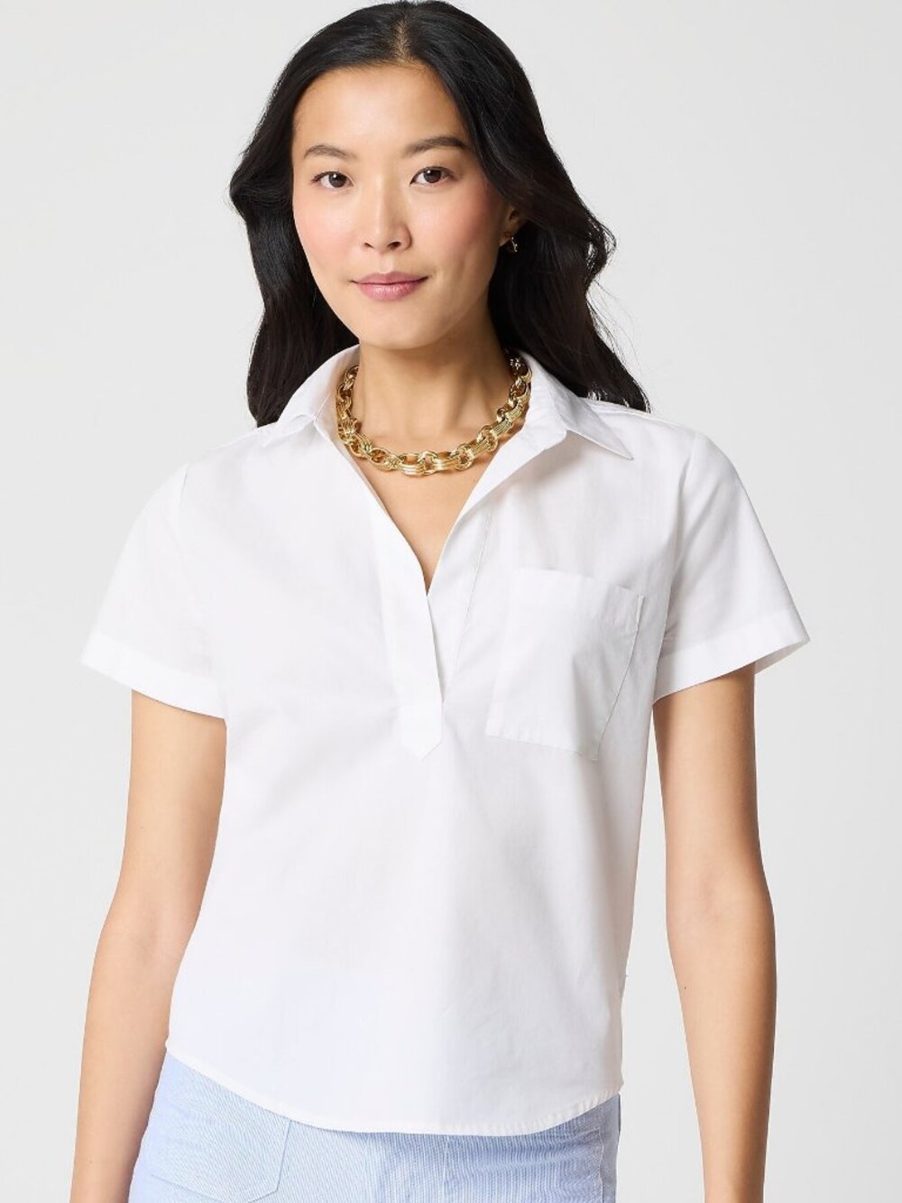 J Crew Factory NWT Short-Sleeve Poplin Popover Top in White size Small